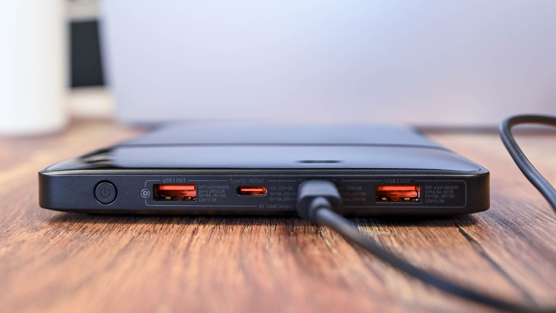 The charging ports of the Baseus 100W Laptop Power Bank.