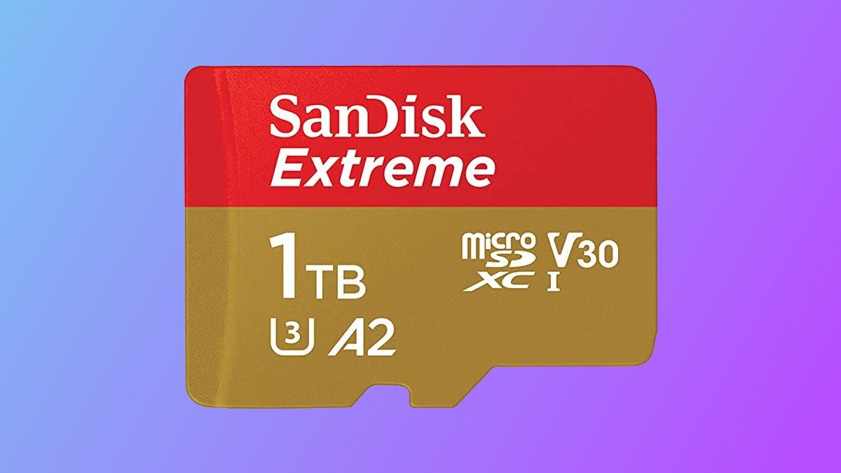 Sandisk extreme microSD sur fond violet