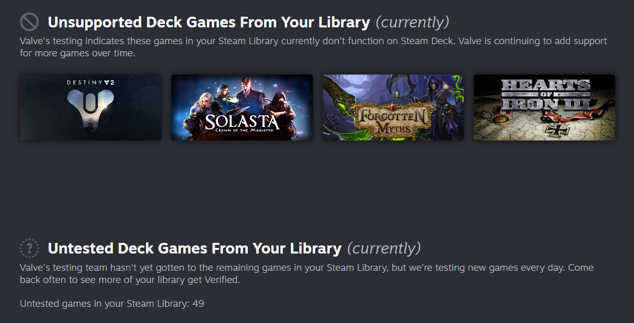 My games that are unsupported and untested on the Steam Deck.