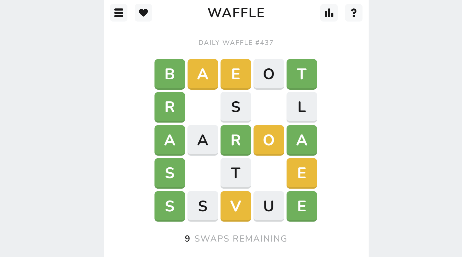 Playing Waffle: a Wordle clone where you guess words on a waffle-shaped grid.