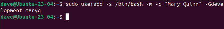 Using the useradd command to add a new user account in Ubuntu