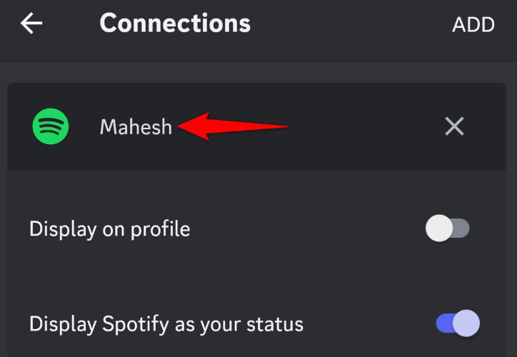 Spotify connected to Discord.