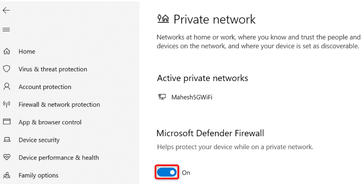 Turn off &ldquo;Microsoft Defender Firewall.&quot;