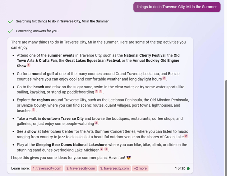 &ldquo;things to do in Traverse City, MI in the Summer.&quot;