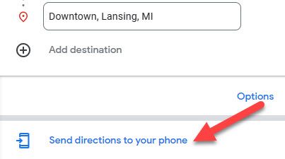Click "Send Direction to Your Phone."