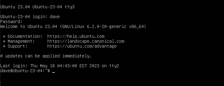 Ubuntu login messages on a terminal screen