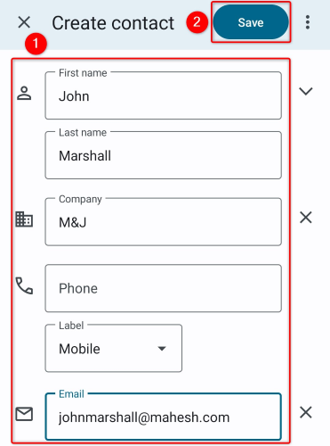 Enter contact details and tap 