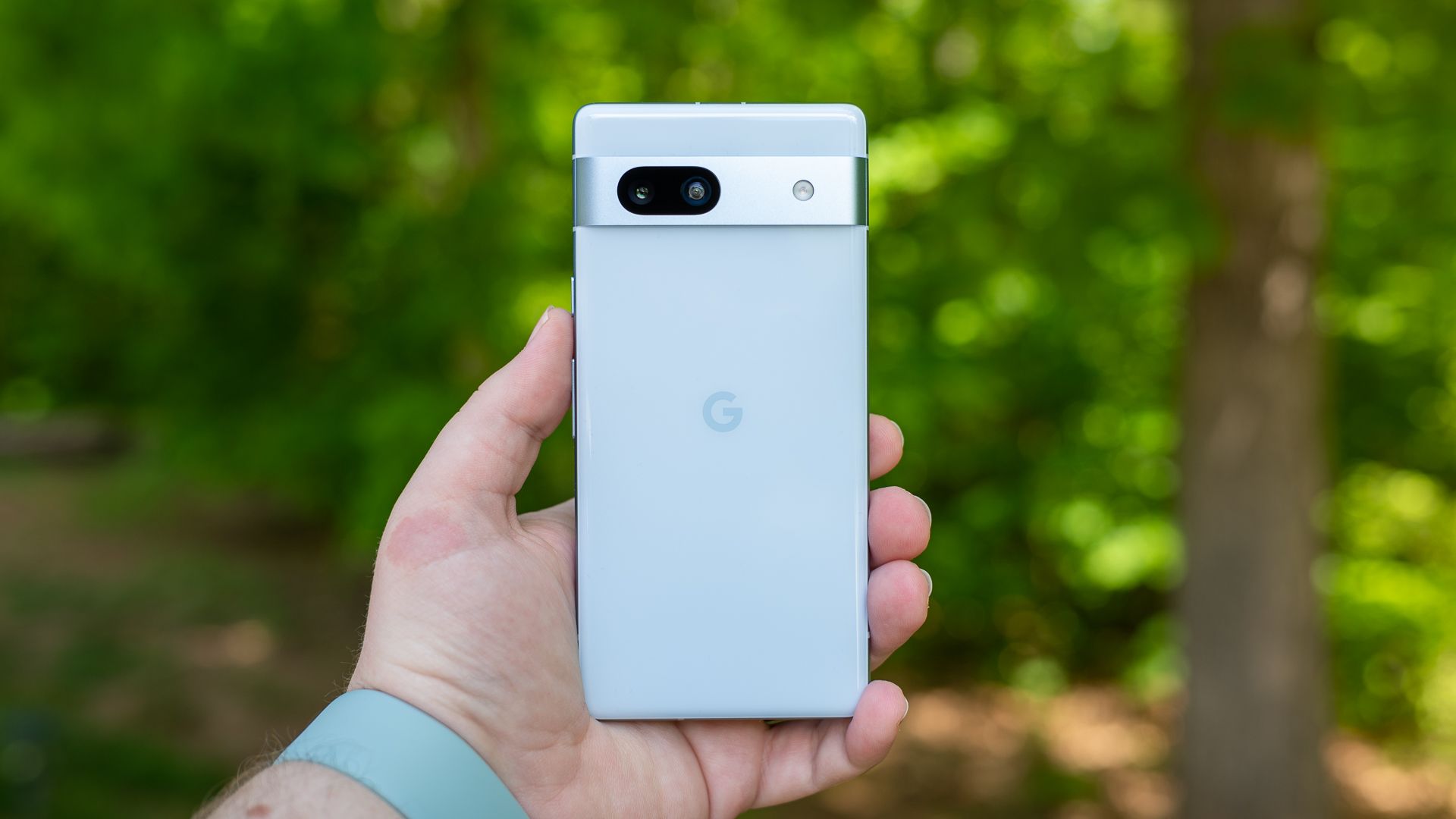 Back of the Google Pixel 7a in a person's hand