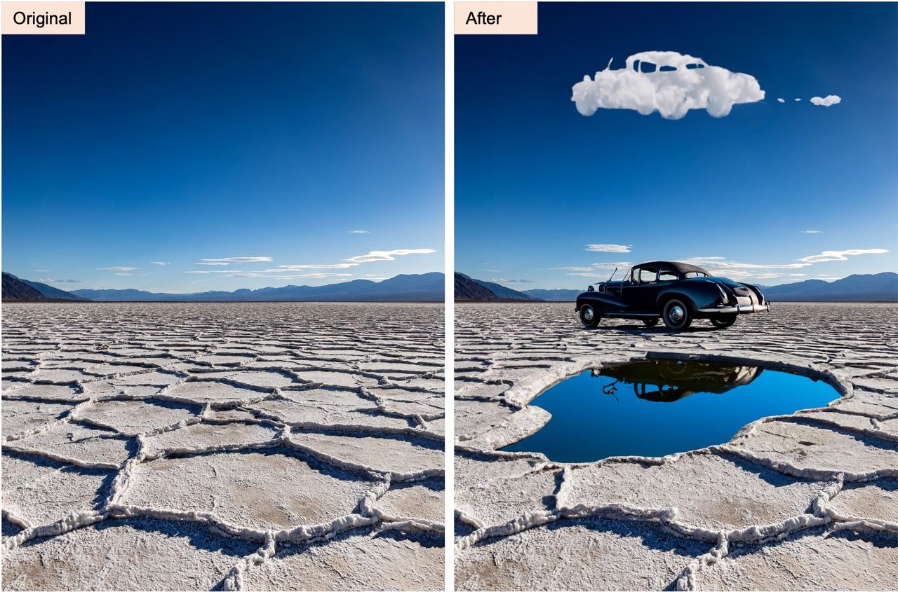 Adding a car and a lake to an image with Photoshop