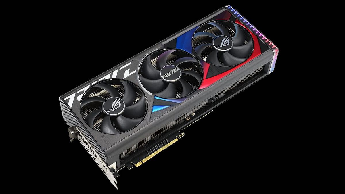 A small black, rectangular gaming graphics card.
