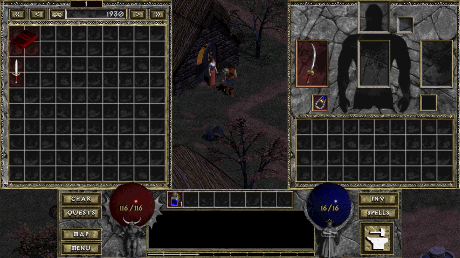A screenshot of the stash function, added into Diablo by the DevilutionX mod.