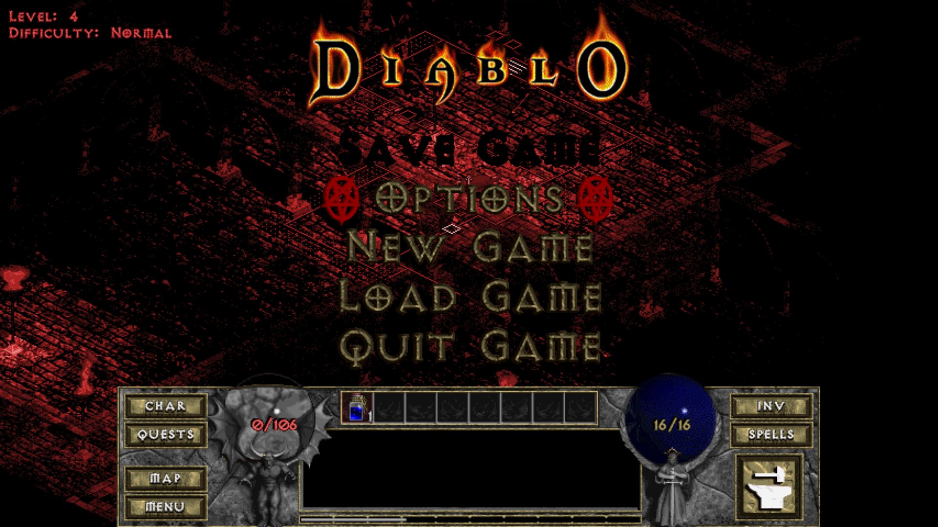 A screenshot showing the death screen in the original Diablo game.