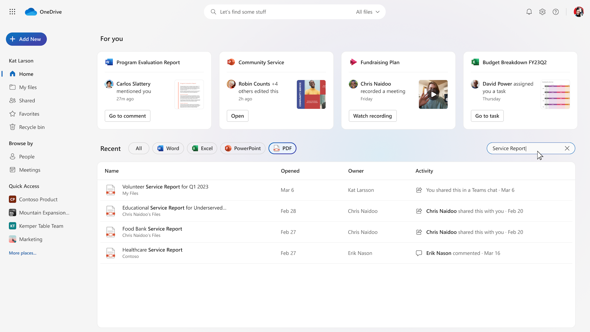 Screenshot of new OneDrive interface