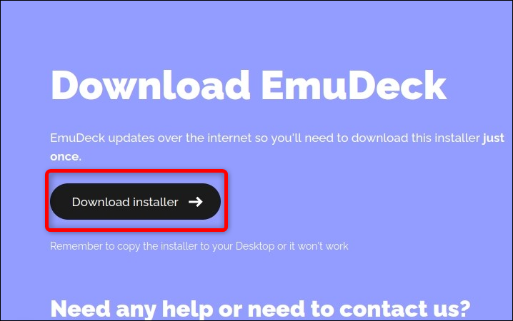 Once on the download page hit the Download Emudeck button and wait for the installation file to download