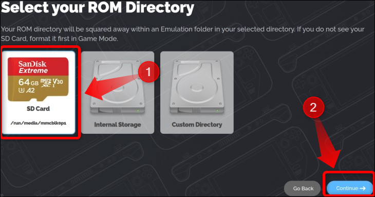 Next, select your SD card as your ROM directory