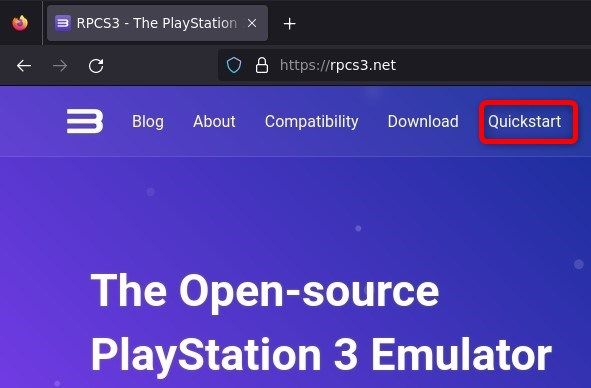 Visit the RPCS3 website and click on the quickstart button to access the PS3 firmware download button