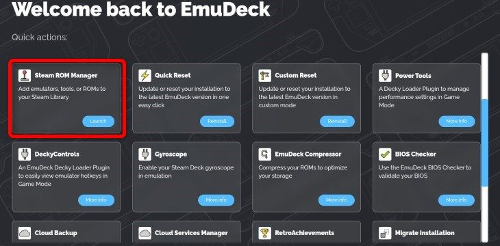 You can open Steam Rom Manager on the Emudeck homepage