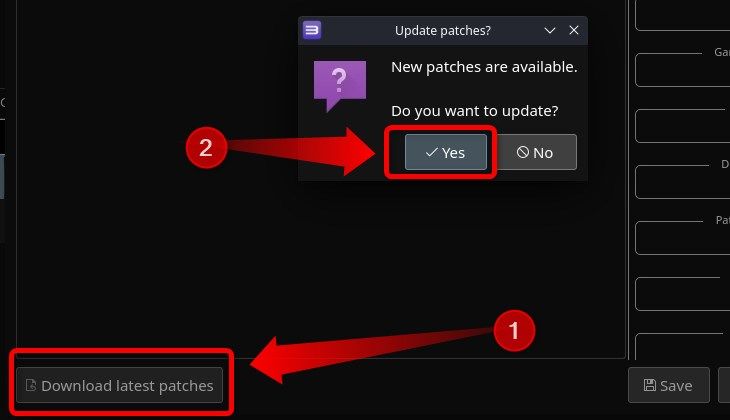 To download game patches click the download latest game patches button and then confirm your choice in the following window