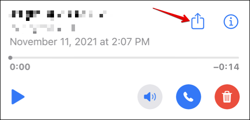 Share button next to a voicemail on iPhone