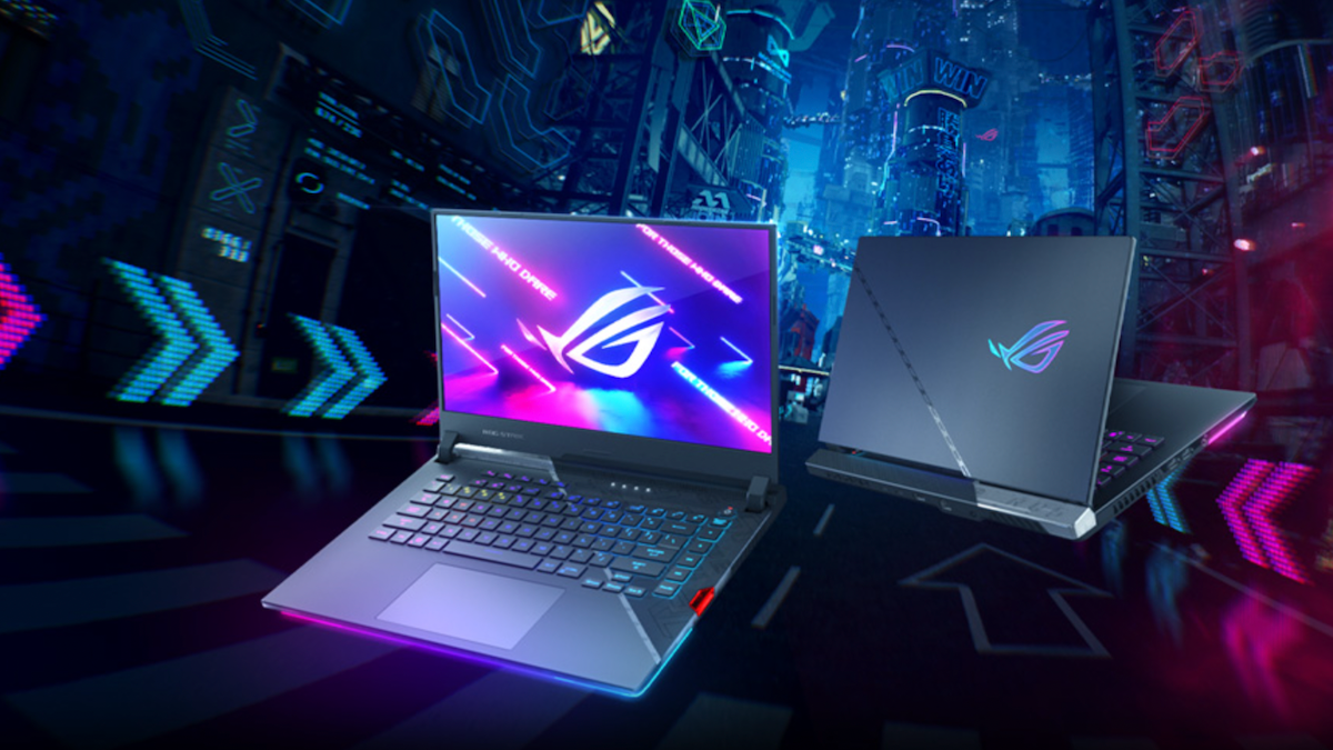 Sleek black gaming laptop with a multicolored lit keyboard.