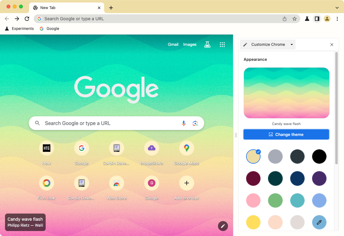 Screenshot of Chrome with a custom theme