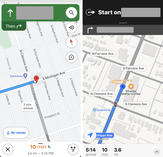 Google Maps vs Apple Maps navigation.