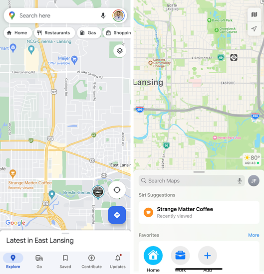 Google Maps vs Apple Maps UI.
