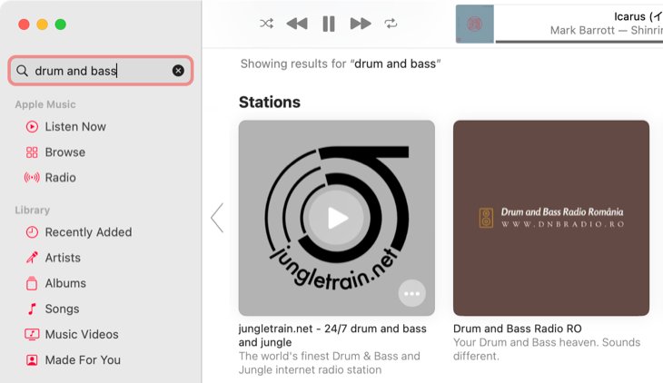 Searching for radio stations in Apple Music