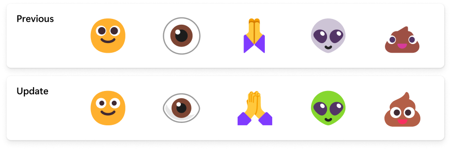Updated alien, poop, hands, eye, and face emoji