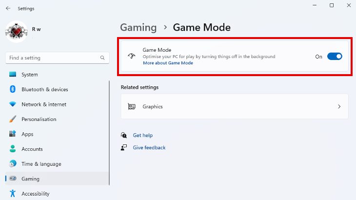 enabling windows game mode