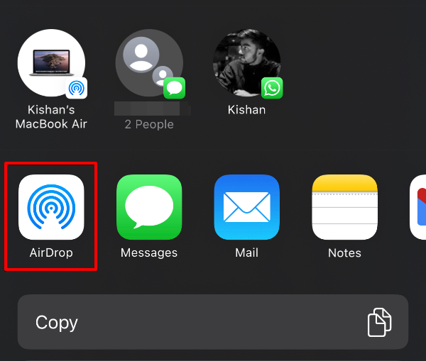 Tap the AirDrop button.