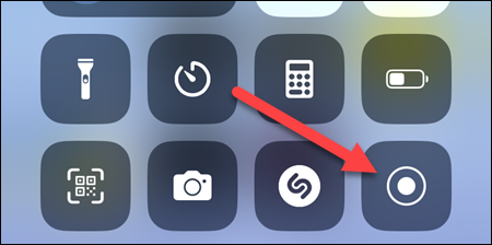A red arrow pointing to the Screen Recording button in Control Center