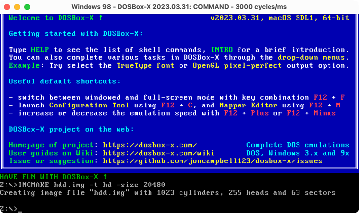 Use IMGMAKE command in DOSBox-X