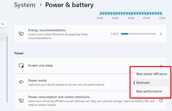 selecting windows 11 power plan