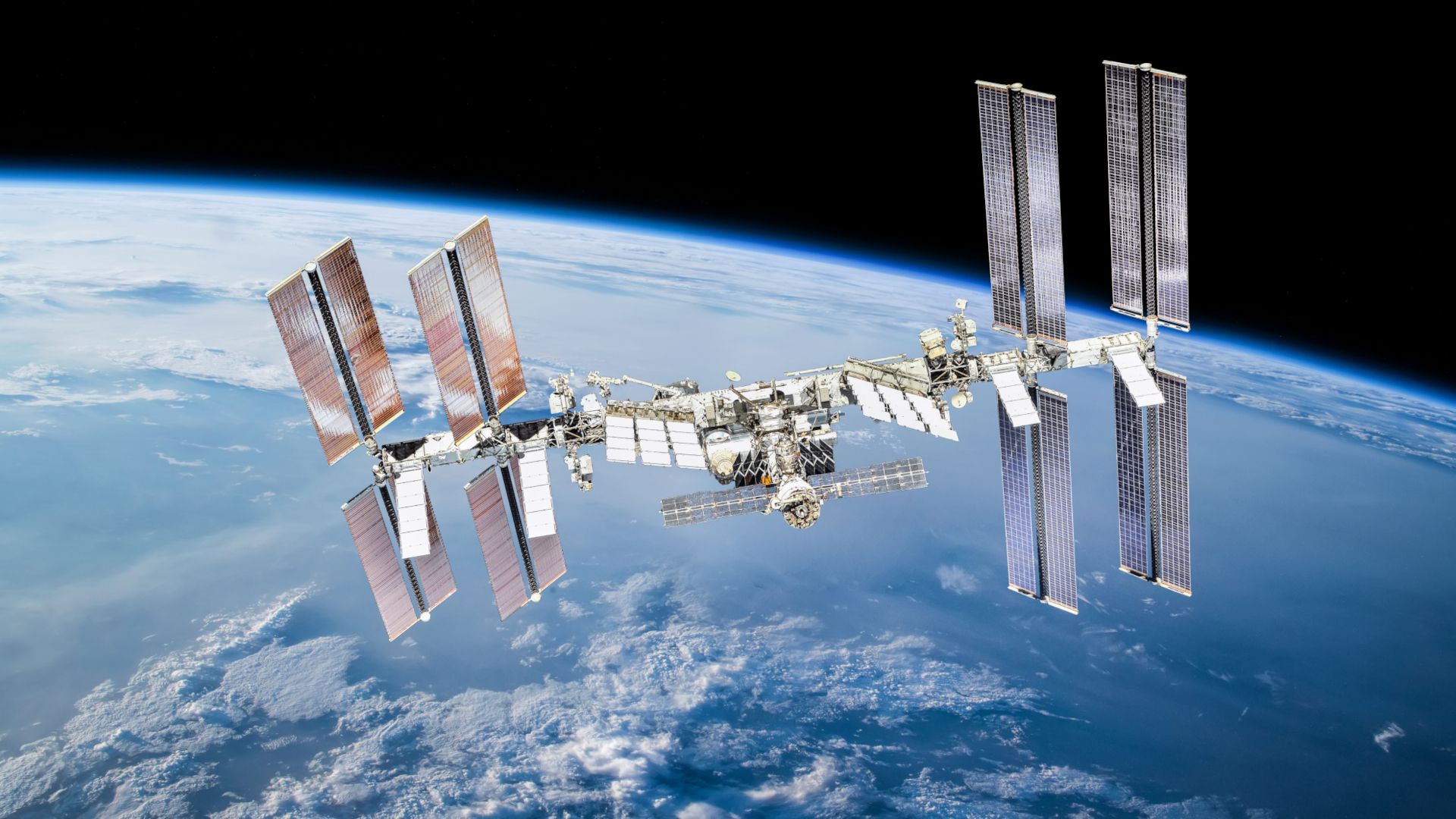 International space station orbiting planet Earth.