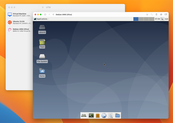 Linux (Debian XFCE) running on UTM for Mac