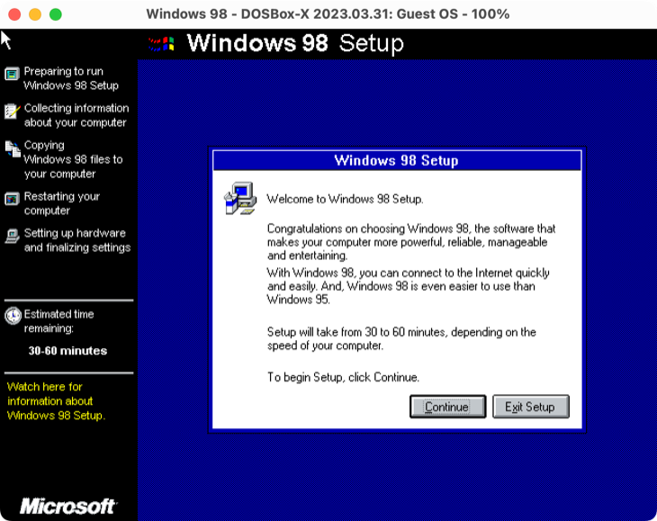 Use the installer to install Windows 98