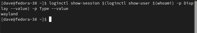 Using the loginctl command on Fedora Linux, to determine if Wayland or X11 is in use