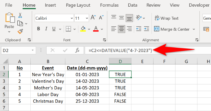 Compare dates in Excel.