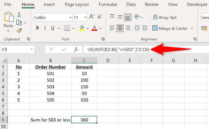 Compare values with SUMIF.