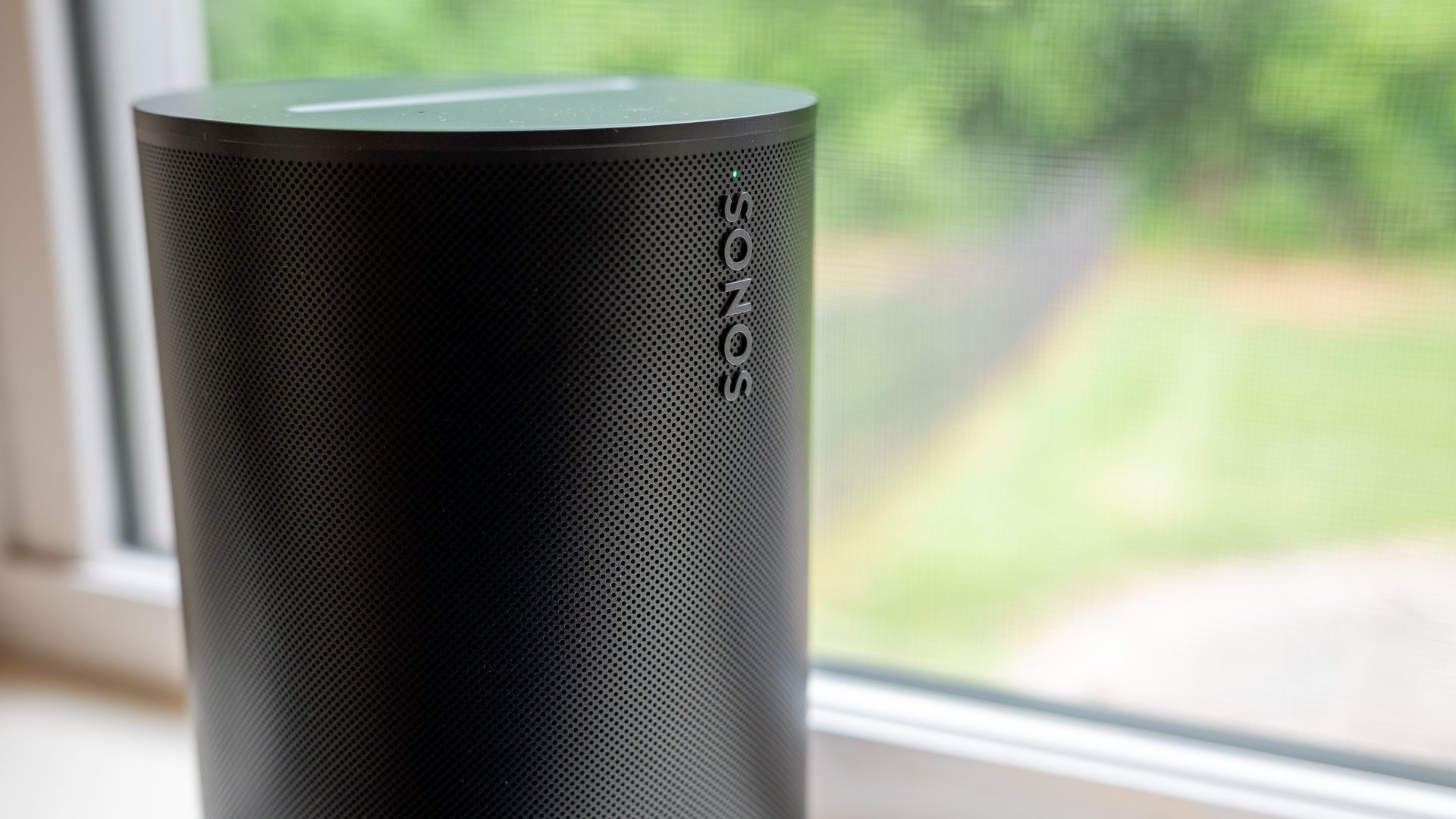 Sonos logo and speaker grill on the front of the Sonos Era 100
