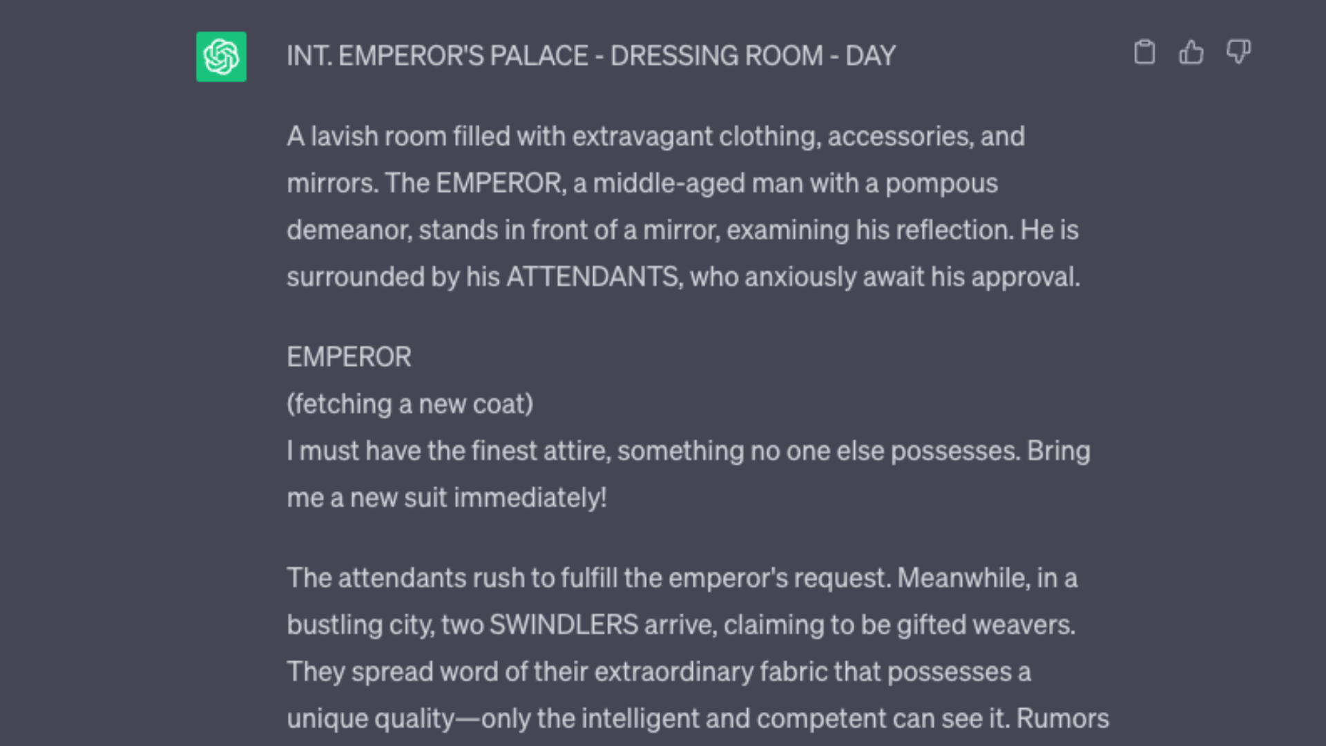 ChatGPT Emperor's New Suit Script