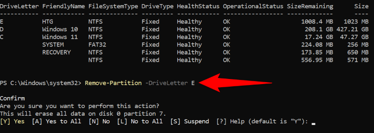Delete a partition using PowerShell.