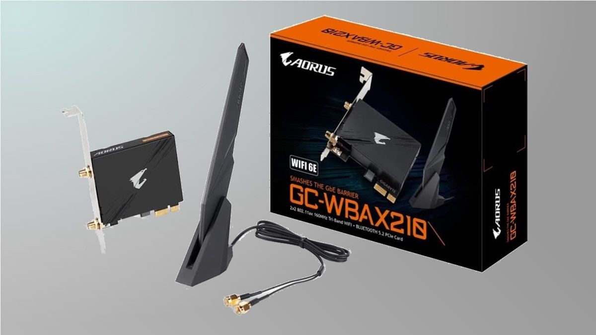 GIGABYTE WiFi 6E GC-WBAX210 sur fond gris