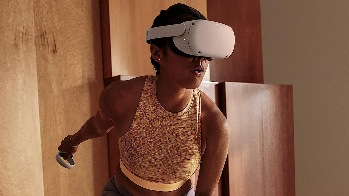 Women using the Meta Quest 2 VR headset.