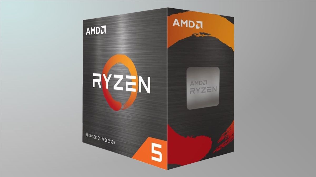 AMD Ryzen 5 on grey background