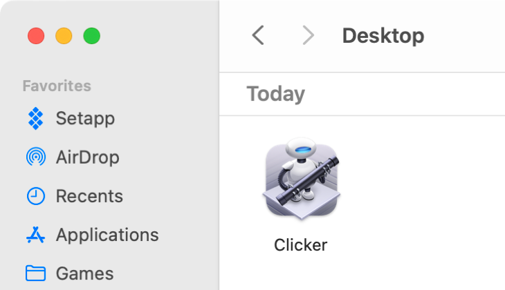 Automator clicker app in the macOS Desktop folder