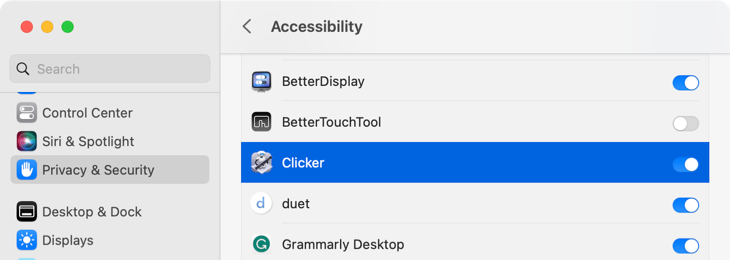 Allow your clicker app permission to control your Mac
