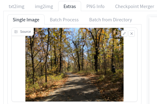 A photo placed in the Extras upload field in Stable Diffusion WebUI.