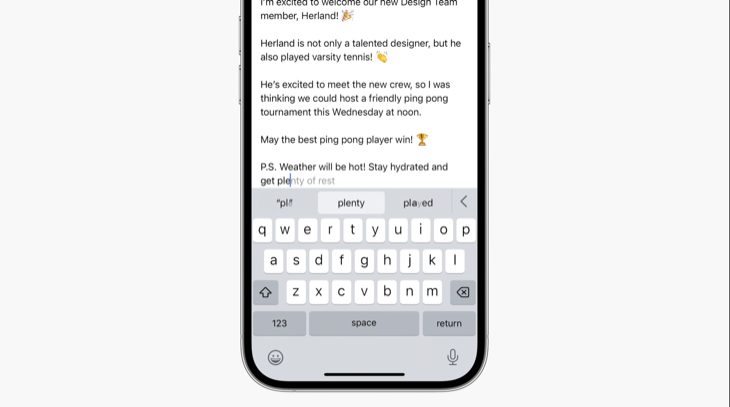 iOS 17 in-line text predictions